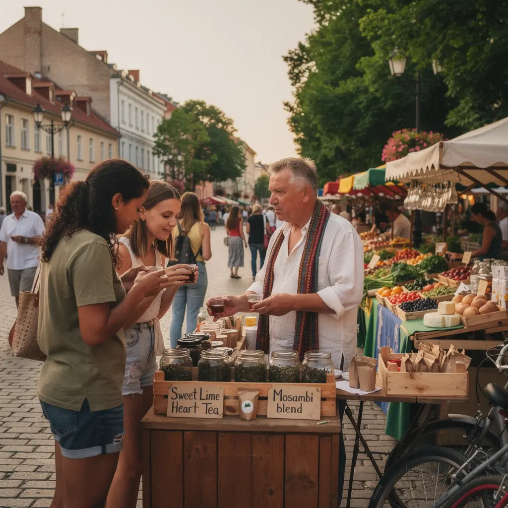 Saldaus kalkių širdies arbatos puodelis su žaliaisiais lapais.