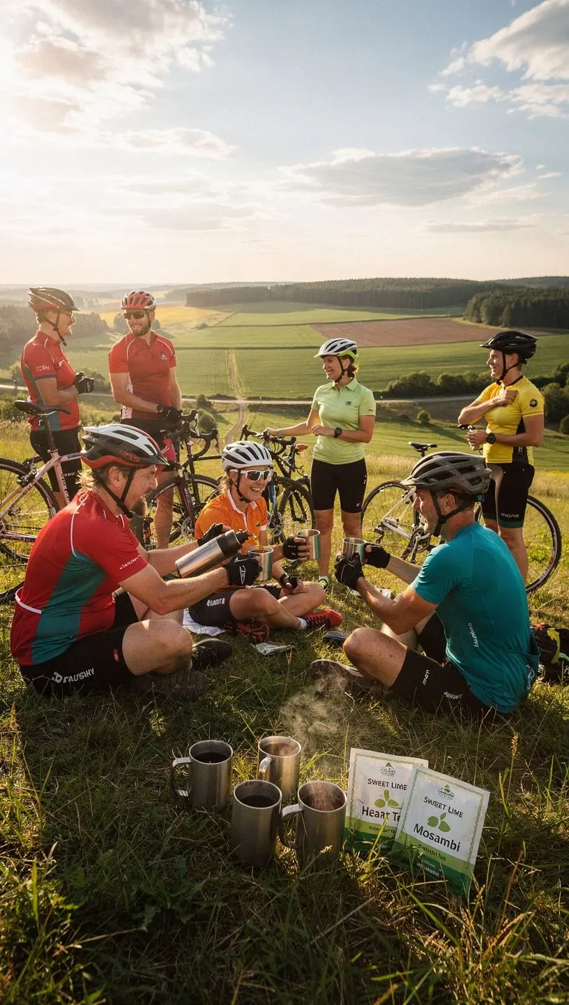 Saldžiųjų laimų širdies arbatos puodelis, patiekiamas su citrinų riekelėmis.